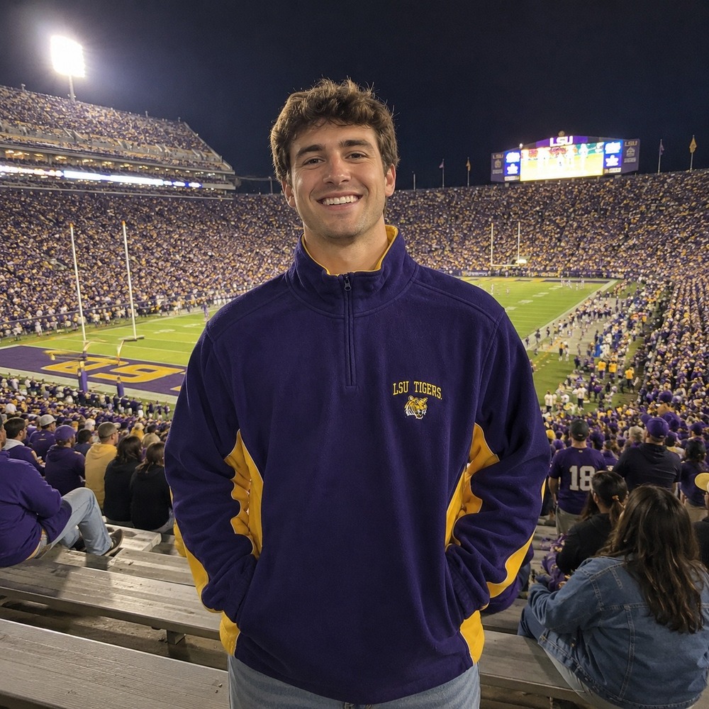 NCAA LSU Tigers Fleece Quarter Zip Pullover Purple Gold Mens Large L Fan Gear